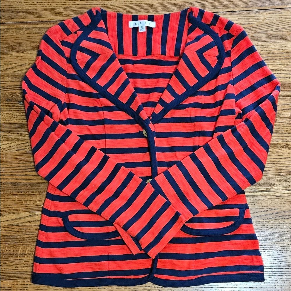 CAbi Nautical Striped Jacket with Accent Gold Buttons with Anchors